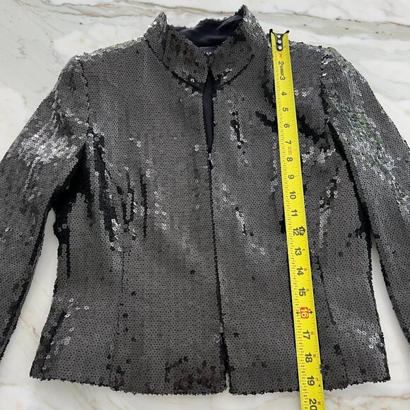 AKRIS BLACK FLORAL SEQUINS EVENING CROPPED JACKET FR 38 / US 6 NOWTS! - Picture 15 of 17